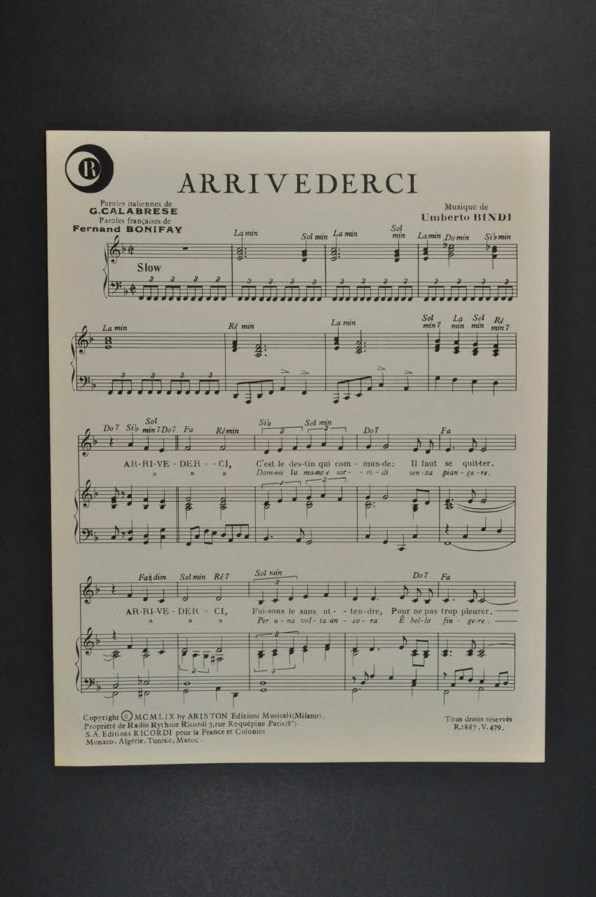partition de musique Arrivederci 1969.88.1114 Photo Mucem