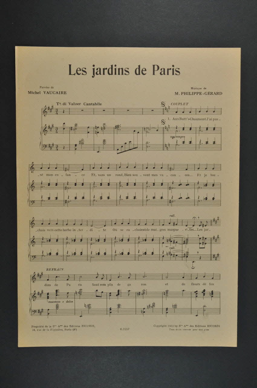 partition de musique Les jardins de Paris 1969.88.1118 Photo Mucem