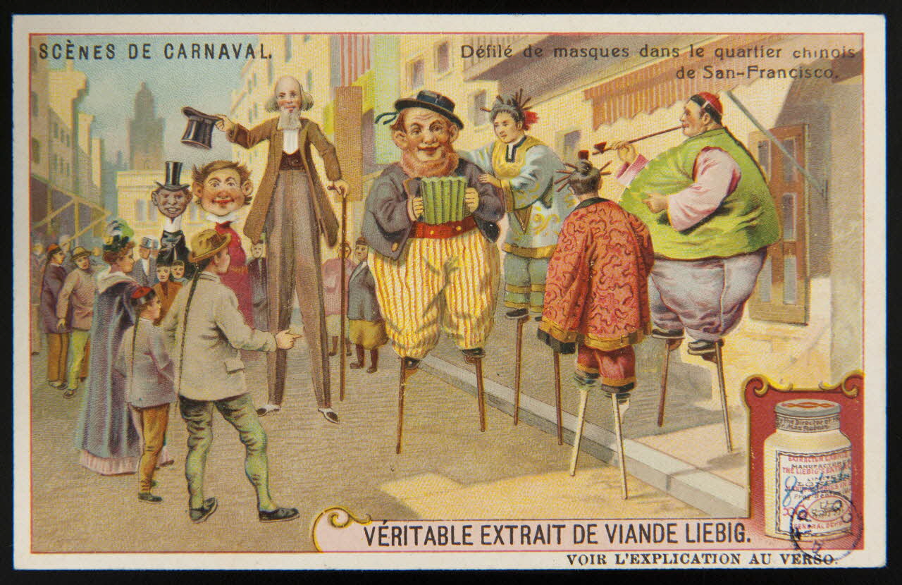 carte réclame SCENES DE CARNAVAL.  Défilé de masques dans le quartier chinois  de San-Francisco. 1992.1.297 Photo