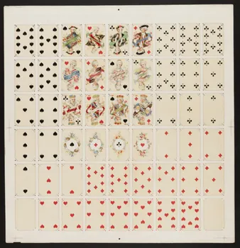 jeu de cartes Planche de 54 cartes fantaisie non découpées 1992.20.62 Photo