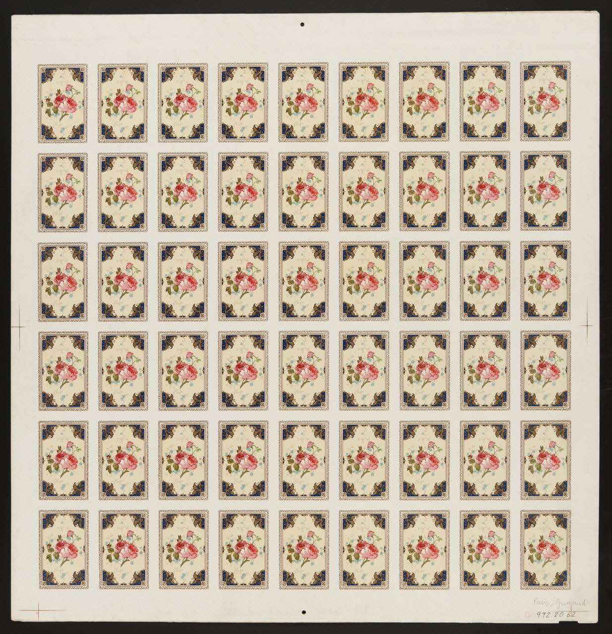 jeu de cartes Planche de 54 cartes fantaisie non découpées 1992.20.62 Photo