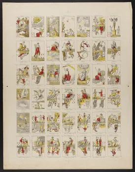 jeu de cartes Planche de 42 cartes fantaisie non découpées 1992.20.63 Photo
