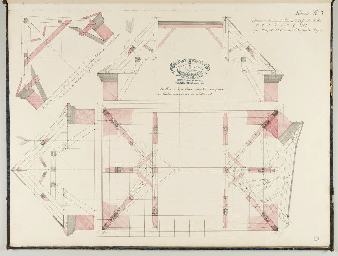 album Pavillon à deux étaux assemblé avec fermes  sur blochets reposant sur un entablement. 1992.33.1.5 Photo