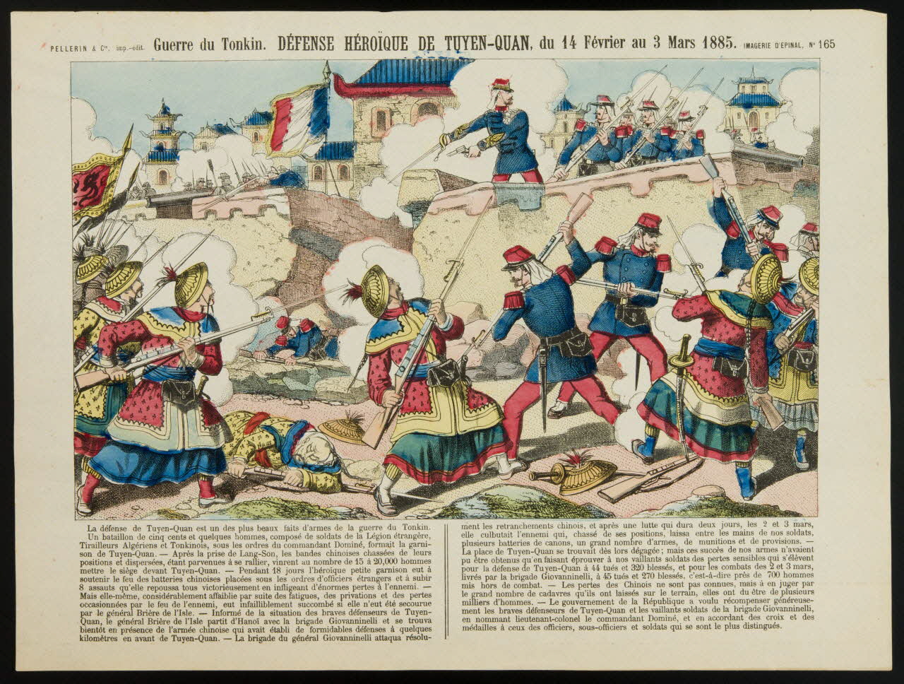 estampe Guerre du Tonkin. DEFENSE HEROIQUE DE TUYEN-QUAN, du 14 Février au 3 Mars 1885. 1992.7.18 Photo