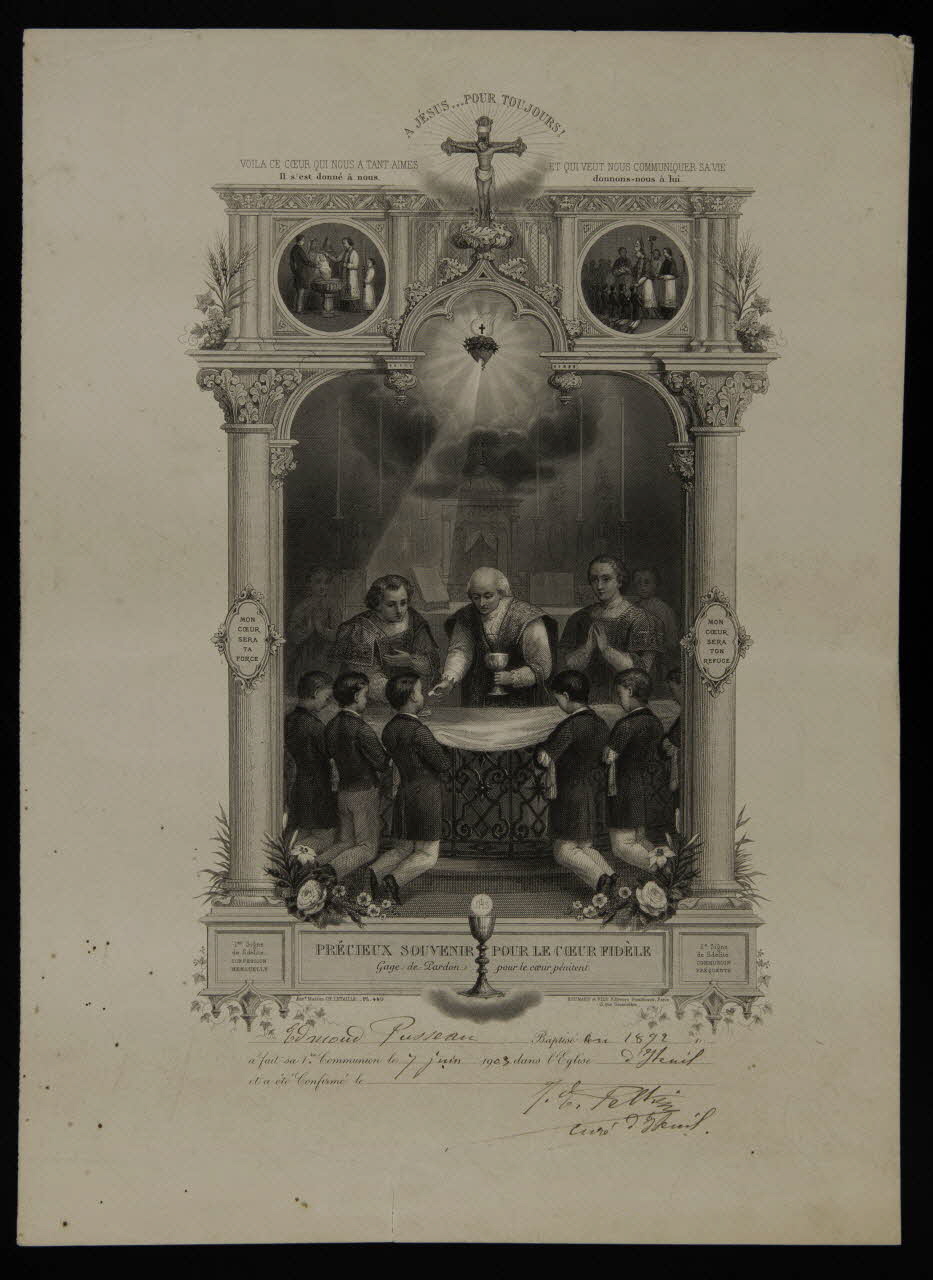 Boumard brevet PRECIEUX SOUVENIR POUR LE COEUR FIDELE  Gage de Pardon pour le coeur pénitent Paris 1903 1992.9.2 Photo