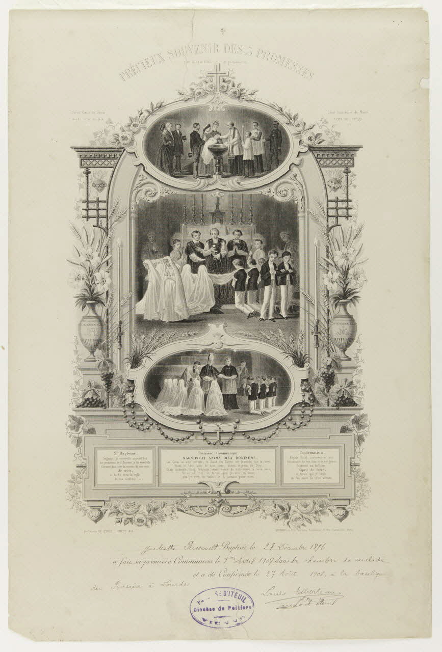 Boumard brevet PRECIEUX SOUVENIR DES 3 PROMESSES Paris 1908 1992.9.3 Photo