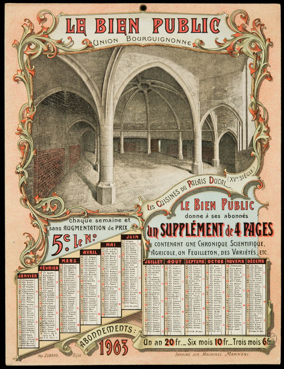 Chapuis L. ; Eugène Jobard calendrier LES CUISINES DU PALAIS DUCAL (XVe SIECLE) Dijon 1903 1993.2.105 Photo