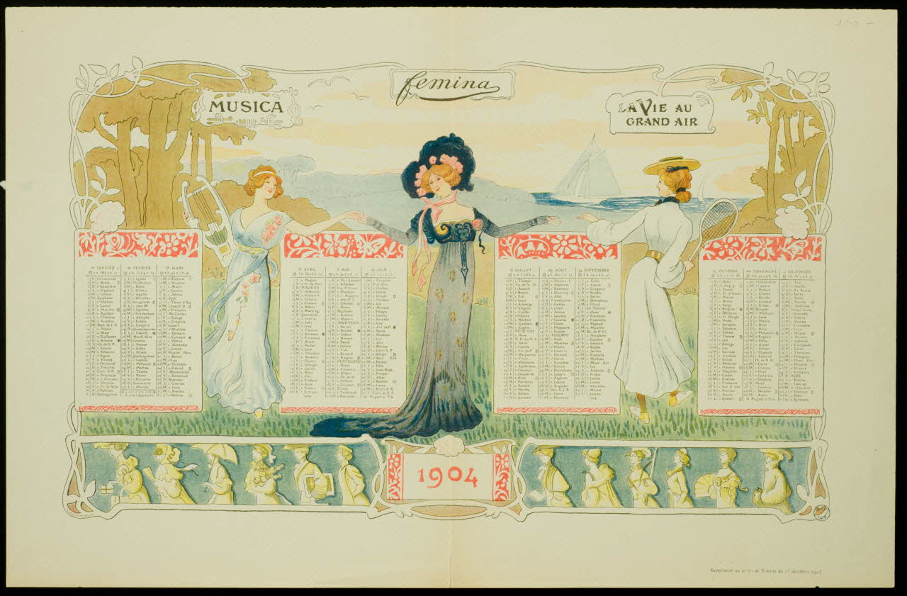 calendrier Calendrier pour l'année 1904 à décor féminin Paris 1904 1993.2.108 Photo