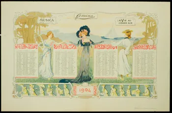calendrier Calendrier pour l'année 1904 à décor féminin Paris 1904 1993.2.108 Photo