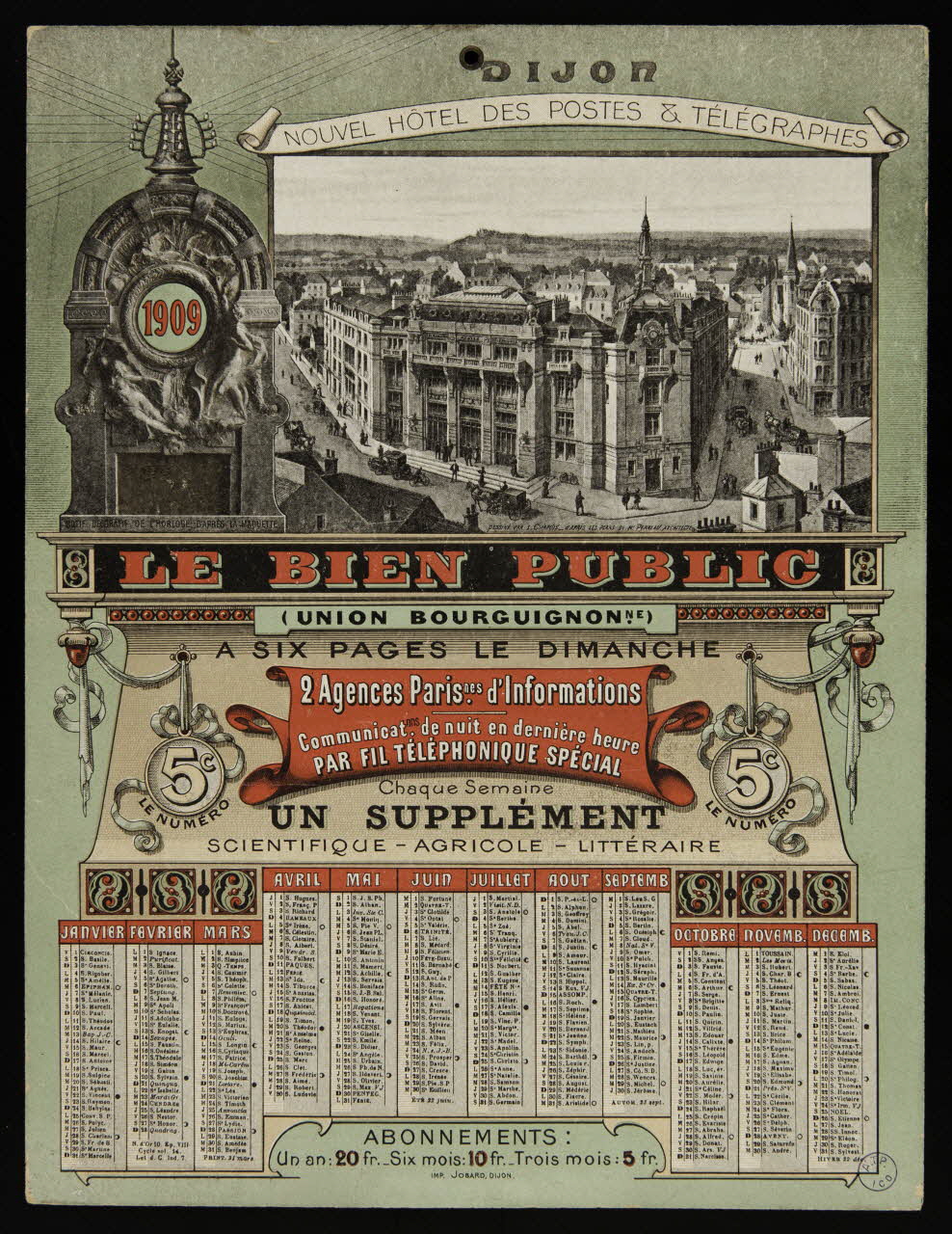 Chapuis L. ; Eugène Jobard calendrier LE BIEN PUBLIC Dijon 1909 1993.2.113 Photo