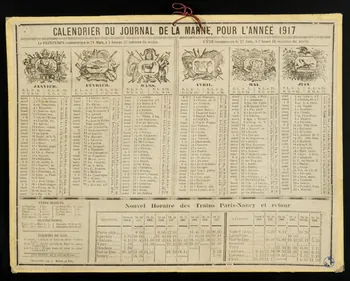 Martin calendrier CALENDRIER DU JOURNAL DE LA MARNE, POUR L'ANNEE 1917 Châlons 1917 1993.2.116  Photo