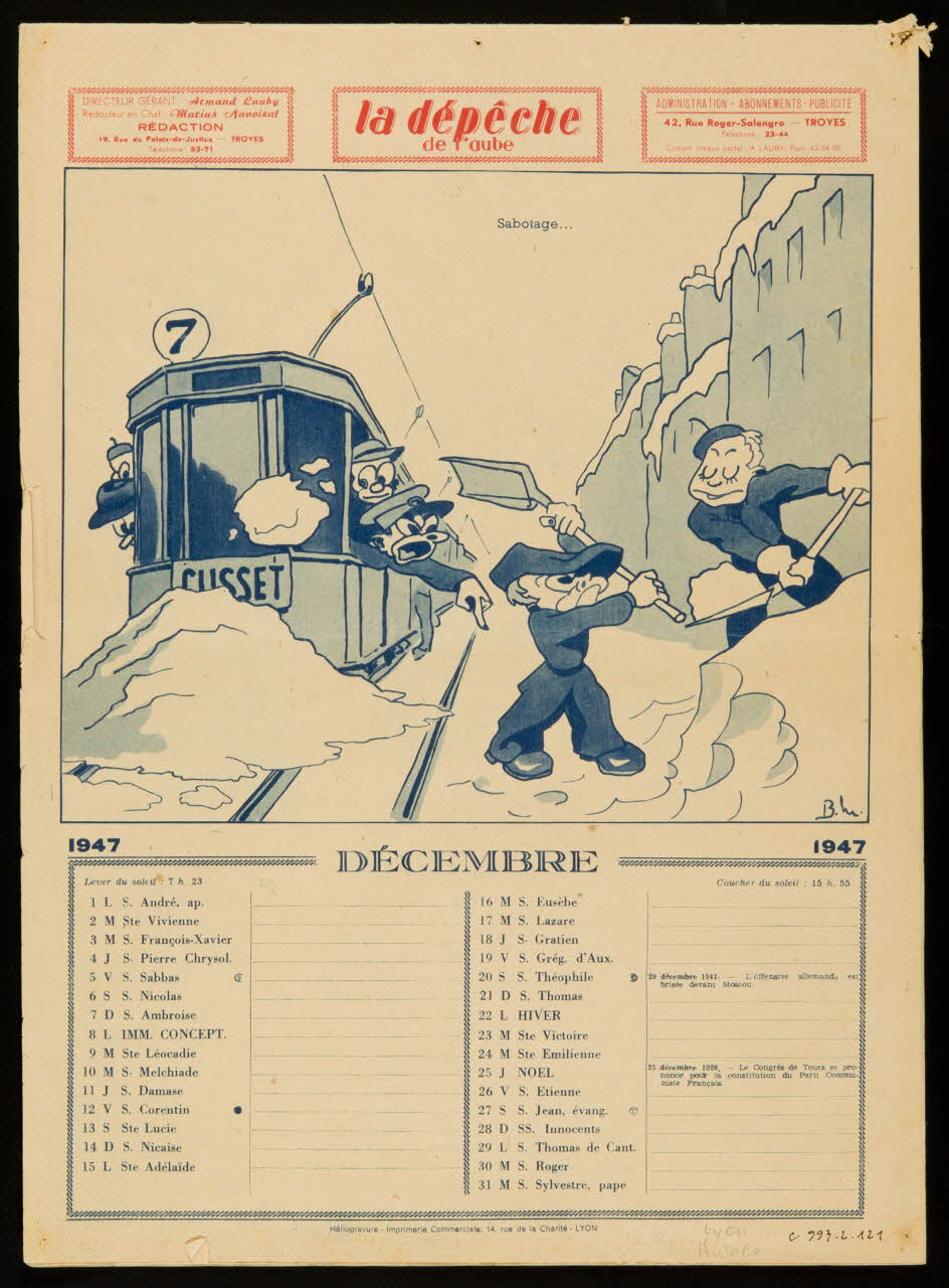 La dépêche de l'Aube calendrier la dépêche  de l'aube Champagne-Ardenne, France 1947 1993.2.121 Photo
