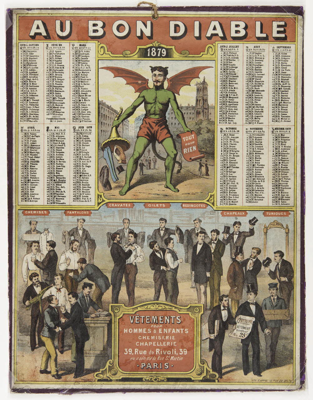 calendrier AU BON DIABLE Paris 1879 1993.2.122 Photo