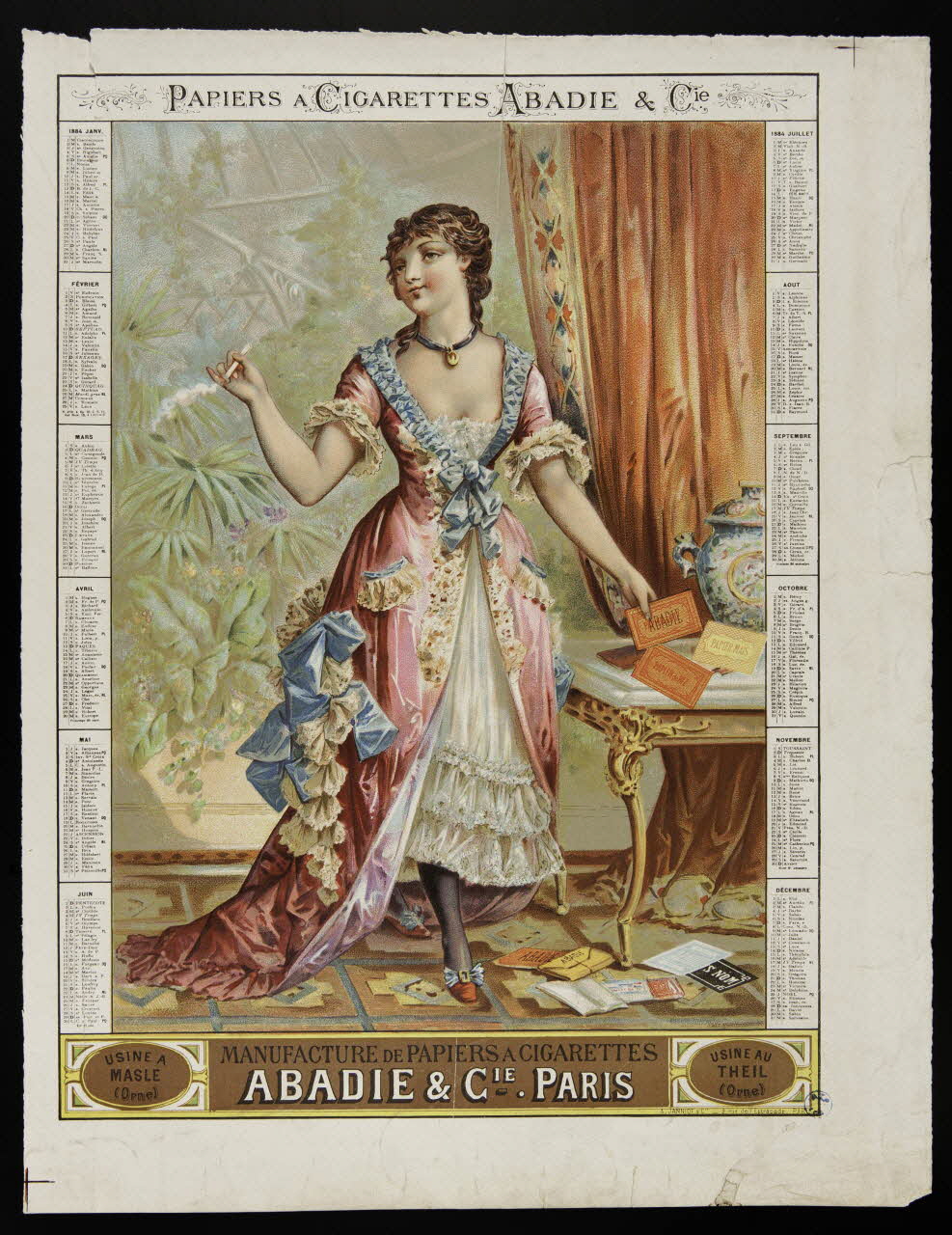 Janniot calendrier PAPIERS A CIGARETTES ABADIE ET Cie Paris 1884 1993.2.123 Photo