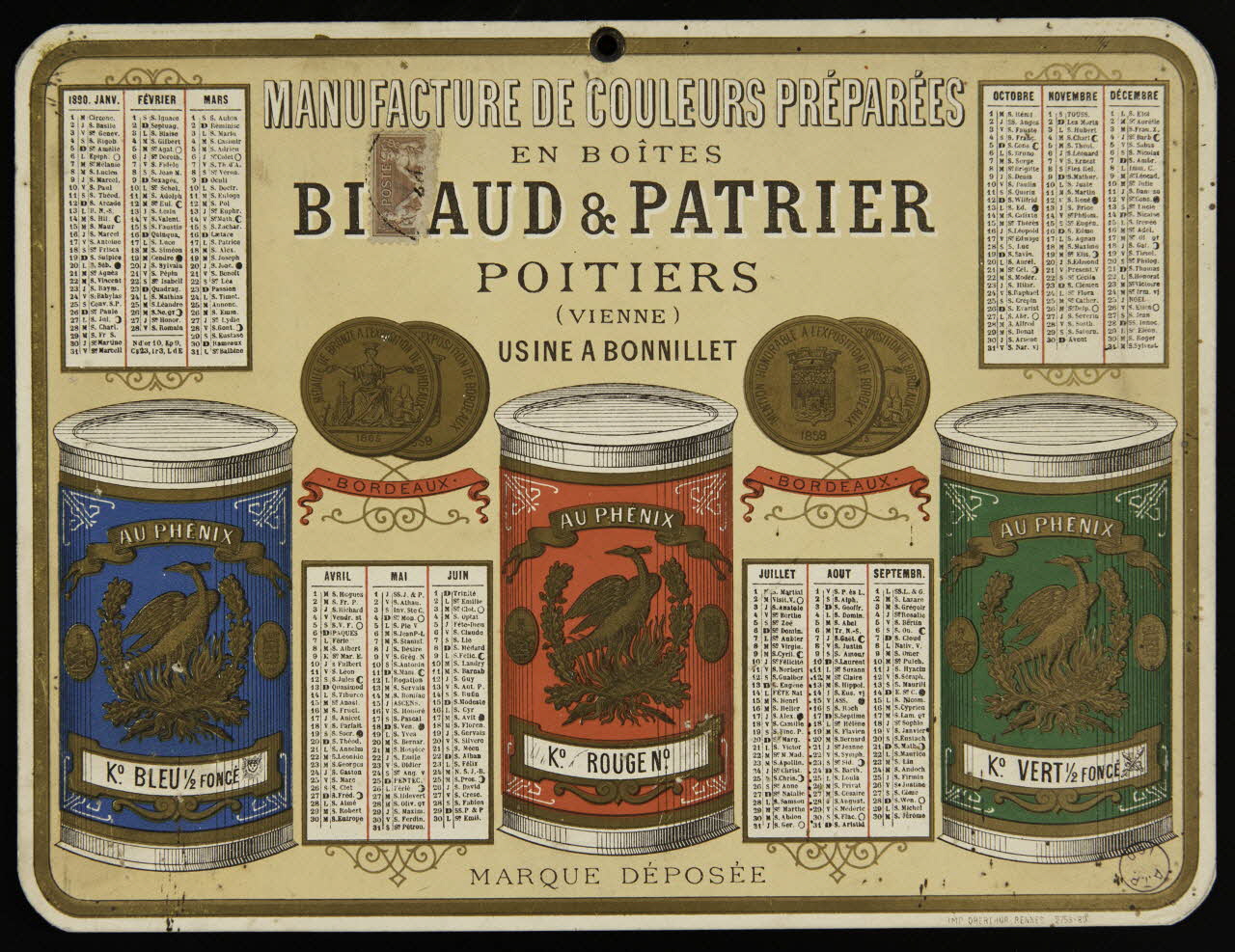François, Charles Oberthür calendrier Publicité pour une fabrique de peinture Rennes 1890 1993.2.125 Photo