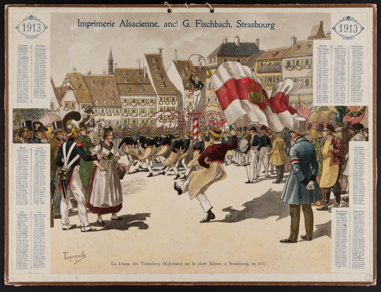 Tanconville calendrier La Danse des Tonneliers (Küfertanz) sur la place Kléber, à Strasbourg, en 1832 Alsace, France 1913 1993.2.161 Photo
