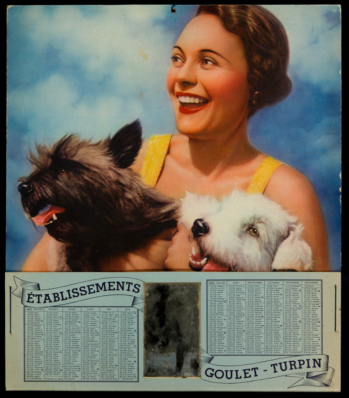 calendrier Femme avec deux chiens France 1935 1993.2.167 Photo