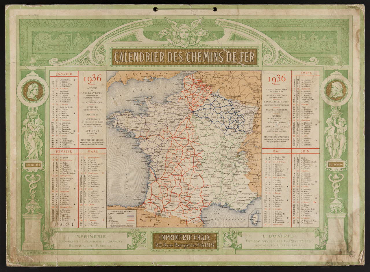 Albert-Ernest Carrier-Belleuse ; CHAIX calendrier CALENDRIER DES CHEMINS DE FER Paris 1936 1993.2.171 Photo