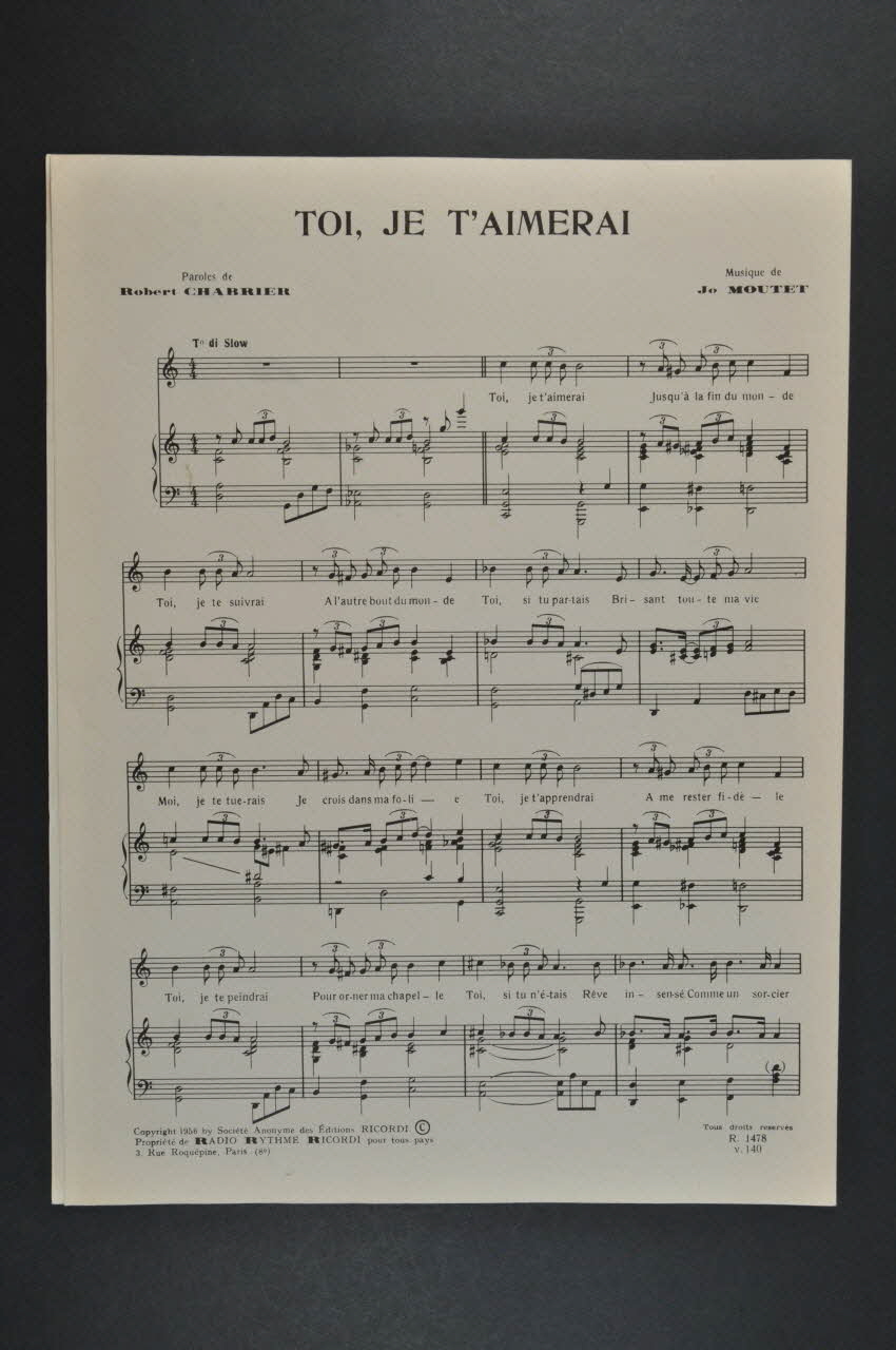partition de musique Toi, je t'aimerai 1969.88.1125 Photo Mucem