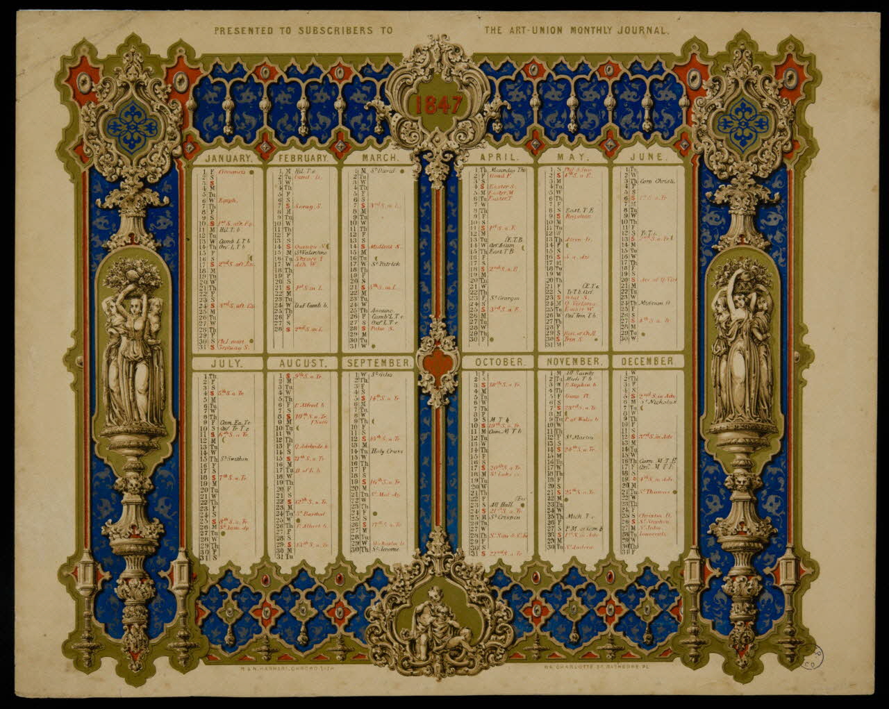 calendrier Calendrier anglais pour l'année 1847 Londres 1847 1993.2.187 Photo