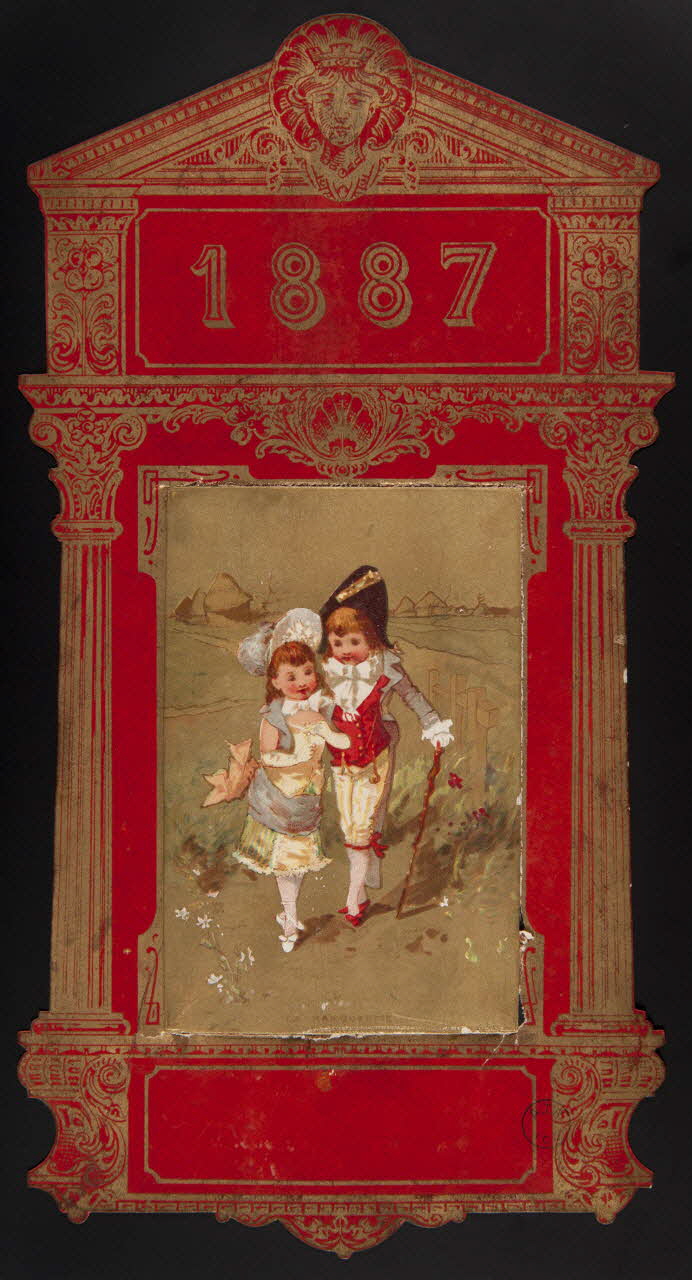 estampe Calendrier d'imprimerie. Couple d'enfants "incroyables" 1887 1993.2.203 Photo