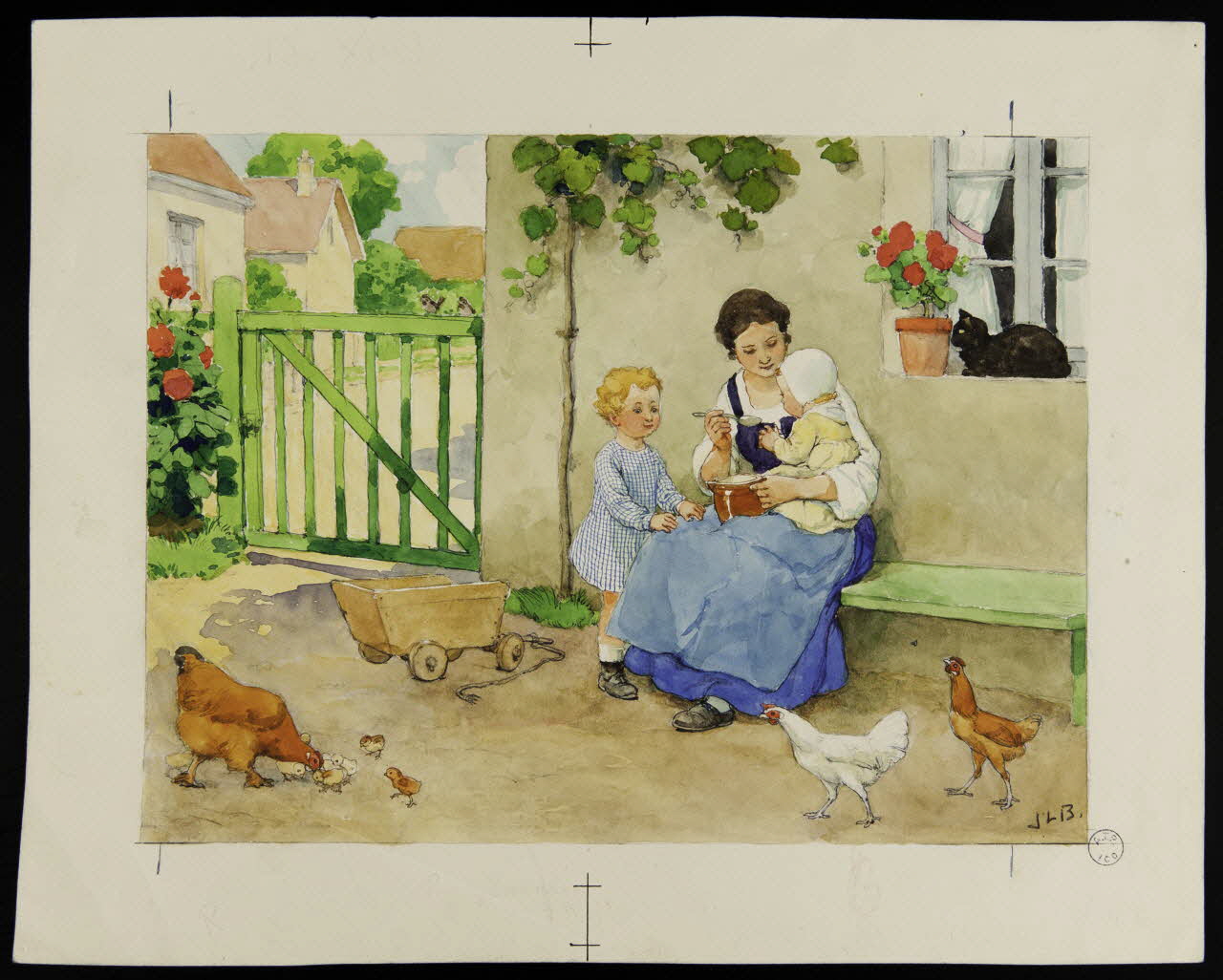 Beuzon Jean Louis dessin Femme nourrissant un bébé dans une cour de ferme 1934 1993.2.209 Photo