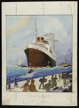 Maréchaux Gaston dessin L'arrivée du long courrier 1936 1993.2.212  Photo