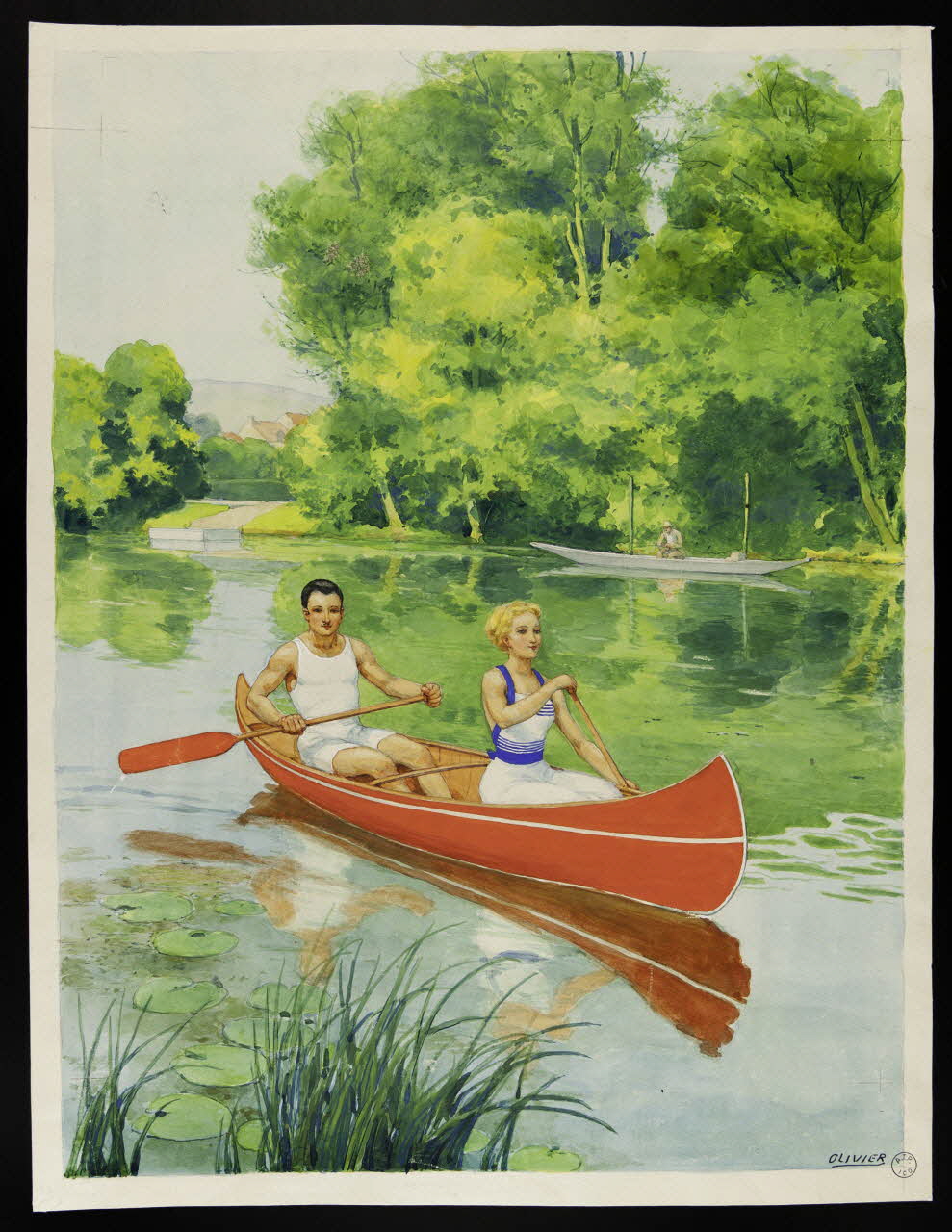 Olivier dessin Couple en canoé 1940 1993.2.214 Photo