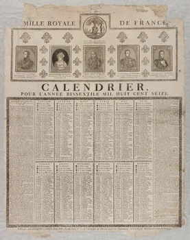 Laurent-Thomas-Joseph Lecrène-Labbey imagerie ancienne CALENDRIER  POUR L'ANNEE BISSEXTILE MIL HUIT CENT SEIZE. Rouen 1816 1993.2.22  Photo