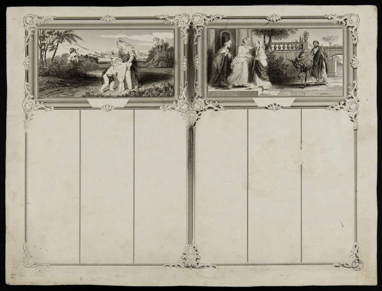 estampe Calendrier d'imprimerie orné de scènes bibliques 1993.2.227.1 Photo