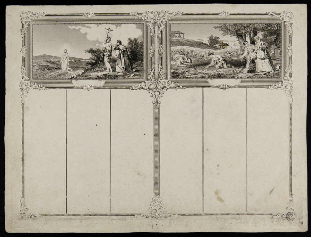 estampe Calendrier d'imprimerie orné de scènes bibliques 1993.2.227.2 Photo