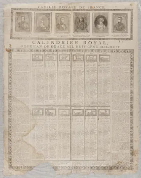 Laurent-Thomas-Joseph Lecrène-Labbey imagerie ancienne CALENDRIER ROYAL,  POUR L'AN DE GRACE MIL HUIT CENT DIX-HUIT. Rouen 1818 1993.2.23  Photo