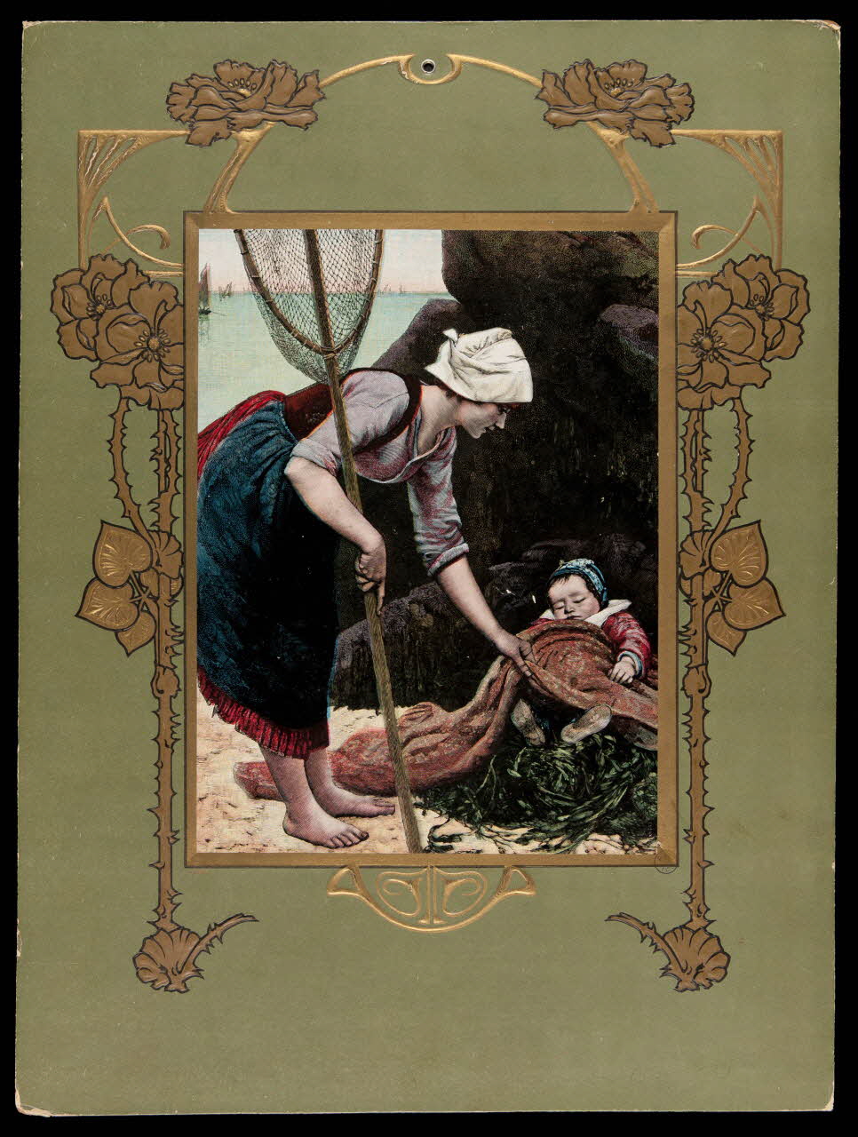 estampe Calendrier d'imprimerie, femme de pêcheur et son enfant endormi 1993.2.239 Photo