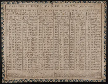 Demoraine imagerie ancienne CALENDRIER REPUBLICAIN POUR L'AN Xme. (1801 ET 1802) Paris 1802 1993.2.245 Photo