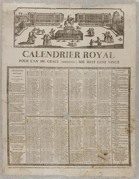 Jean-Michel Papillon ; Trenchard-Béhourt veuve imagerie ancienne CALENDRIER ROYAL  POUR L'AN DE GRACE (BISSEXTIL) MIL HUIT CENT VINGT Rouen 1820 1993.2.25  Photo