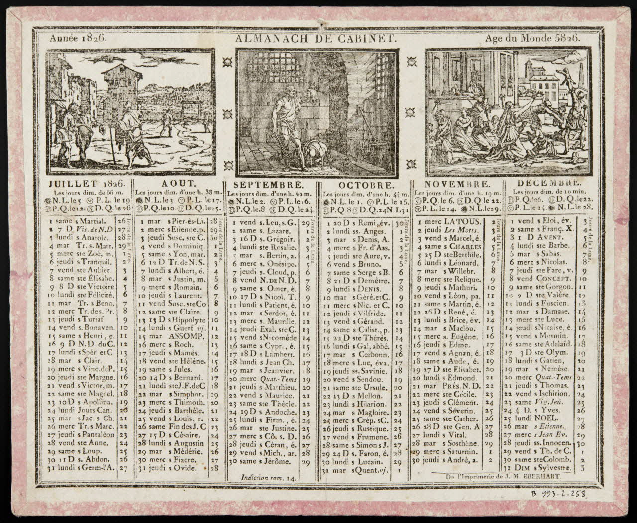 Caillot ; Eberhart imagerie ancienne Année 1826. ALMANACH DE CABINET. Age du Monde 5826. Paris 1825 1993.2.258 Photo