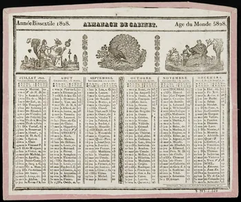 Caillot ; Eberhart imagerie ancienne Année Bissextile 1828. ALMANACH DE CABINET. Age du Monde 5828. Paris 1827 1993.2.260 Photo