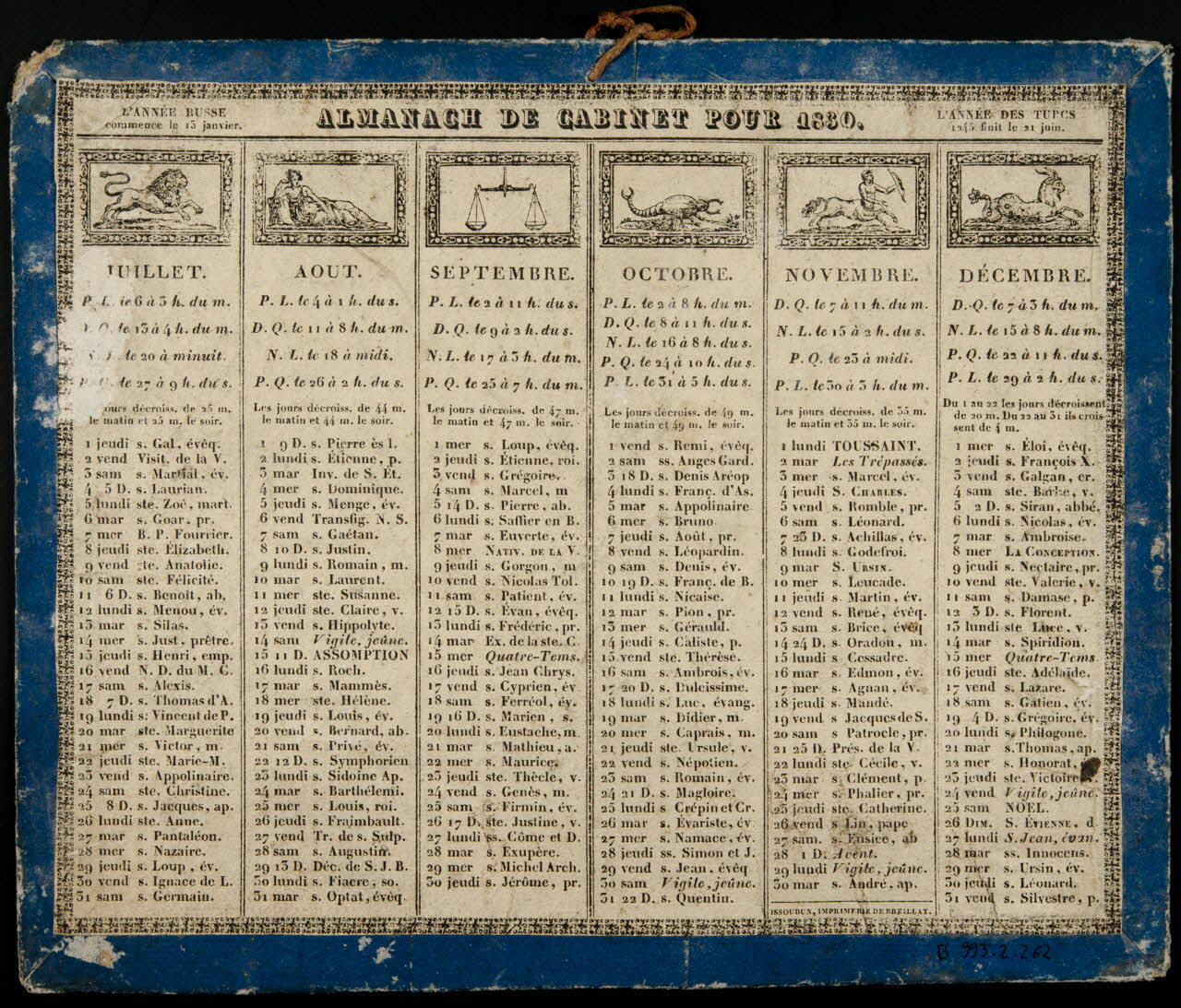 Breillat imagerie ancienne ALMANACH DE CABINET POUR 1830. Issoudun 1829 1993.2.262 Photo