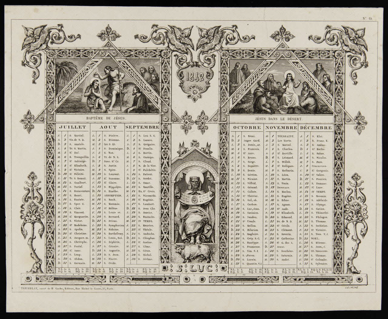 Lesaché ; Tremblay calendrier Calendrier religieux de 1842 Paris 1841 1993.2.273 Photo