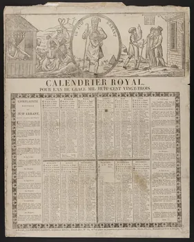 Laurent-Thomas-Joseph Lecrène-Labbey imagerie ancienne CALENDRIER ROYAL,  POUR L'AN DE GRACE MIL HUIT CENT VINGT-TROIS. Rouen 1823 1993.2.28 Photo