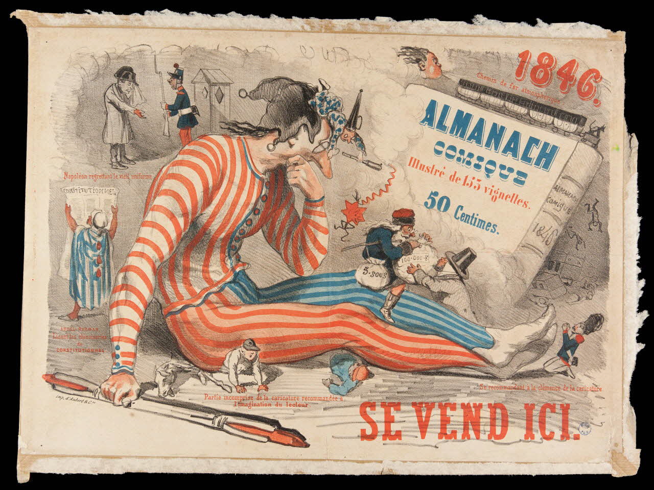 Aubert et Cie affiche 1846. ALMANACH  COMIQUE  Illustré de 153 vignettes. France 1846 1993.2.31 Photo