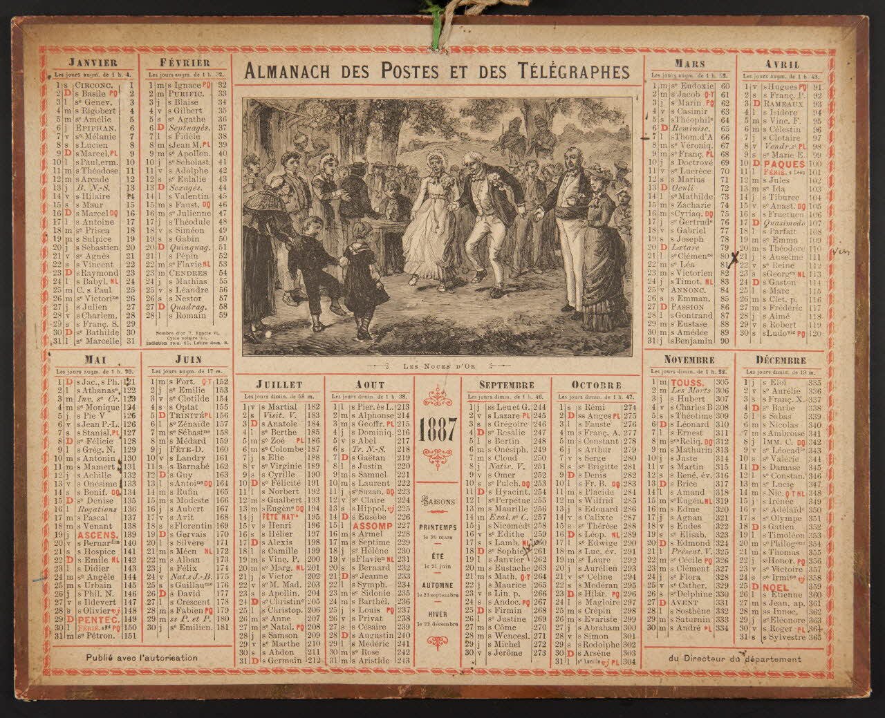 Gerlier ; François, Charles Oberthür estampe ALMANACH DES POSTES ET TELEGRAPHES  LES NOCES D'OR  1887 Rennes 1887 1993.2.317 Photo