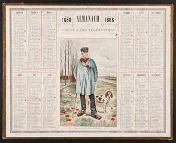 Eugène Chaperon ; François, Charles Oberthür calendrier ALMANACH  DES . POSTES & DES TELEGRAPHES  1888  LE GARDE CHAMPÊTRE Rennes 1888 1993.2.322 Photo