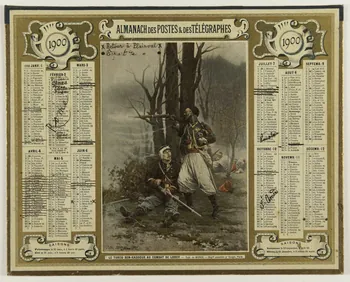 François, Charles Oberthür calendrier 1900  ALMANACH DES POSTES ET DES TELEGRAPHES  LE TURCO BEN-KADDOUR AU COMBAT DE LORCY Rennes 1900 1993.2.359 Photo