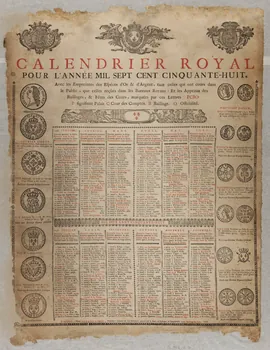 Oursel François imagerie ancienne CALENDRIER ROYAL  POUR L'ANNEE MIL SEPT CENT CINQUANTE-HUIT. Rouen 1758 1993.2.4  Photo