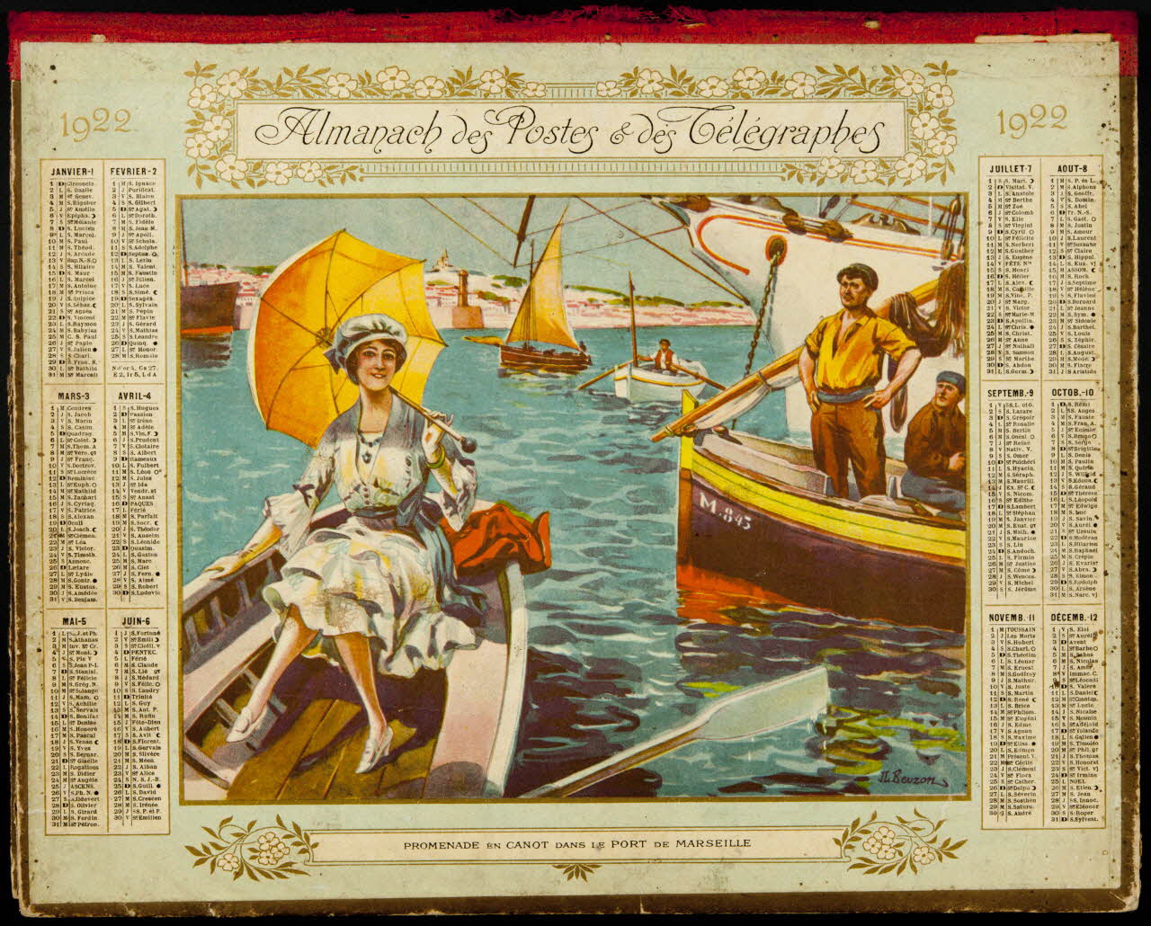 Beuzon Jean Louis calendrier 1922  Almanach des Postes & des Télégraphes  PROMENADE EN CANOT DANS LE PORT DE MARSEILLE 1922 1993.2.424 Photo
