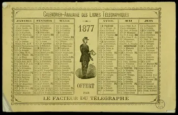 Ricateau-Hamelin et Cie calendrier CALENDRIER-ANNUAIRE DES LIGNES TELEGRAPHIQUES  1877  OFFERT  PAR  LE FACTEUR DU TELEGRAPHE Montpellier 1876 1993.2.46 Photo