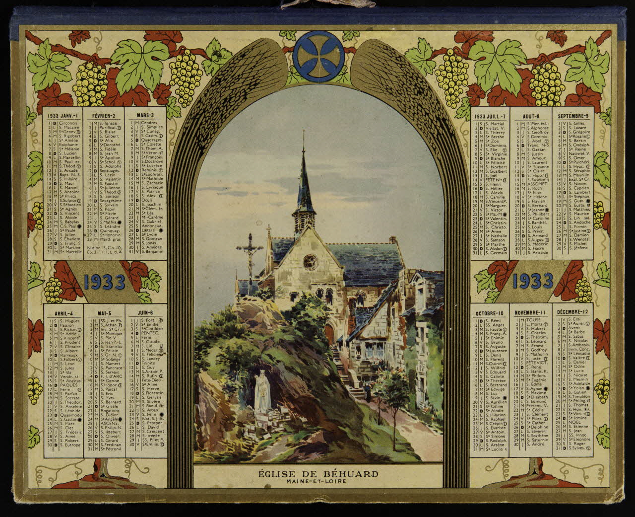 François, Charles Oberthür calendrier Calendrier (titre factice)  EGLISE DE BEHUARD  MAINE-ET-LOIRE Rennes 1933 1993.2.462 Photo