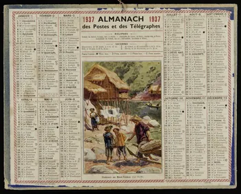Beuzon Jean Louis ; François, Charles Oberthür calendrier 1937  ALMANACH  des Postes et des Télégraphes  Pêcheurs du Haut-Tonkin (Lac Bâ-Bé) Rennes 1937 1993.2.477  Photo