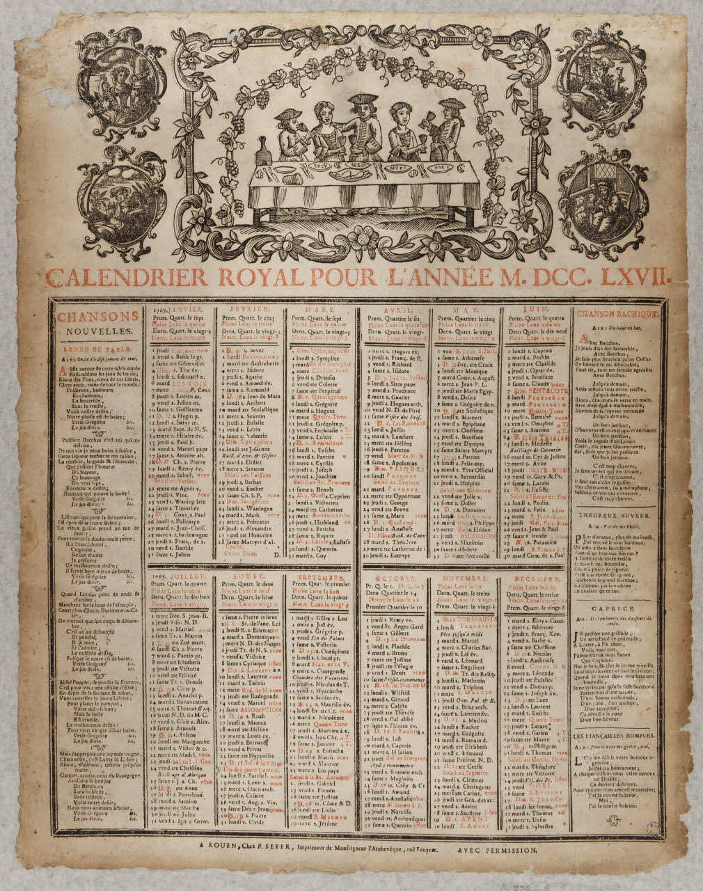 Seyer Pierre imagerie ancienne CALENDRIER ROYAL POUR L'ANNEE M. DCC. LXVII. Rouen 1767 1993.2.5 Photo